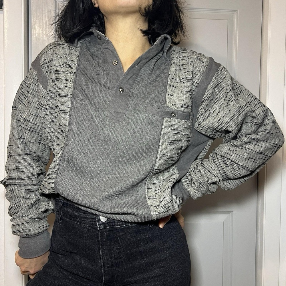 Vintage 70s Haband Casual Joe Banded Waist PULLOVER Shirt Medium Grey sweatshirt